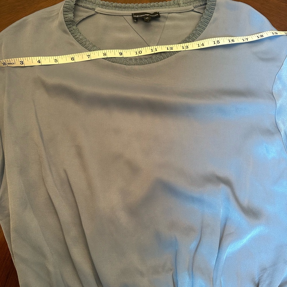 Emporio Armani Light Blue Satin Drawstring Blouse – Elegant Designer Top - Picture 4 of 9